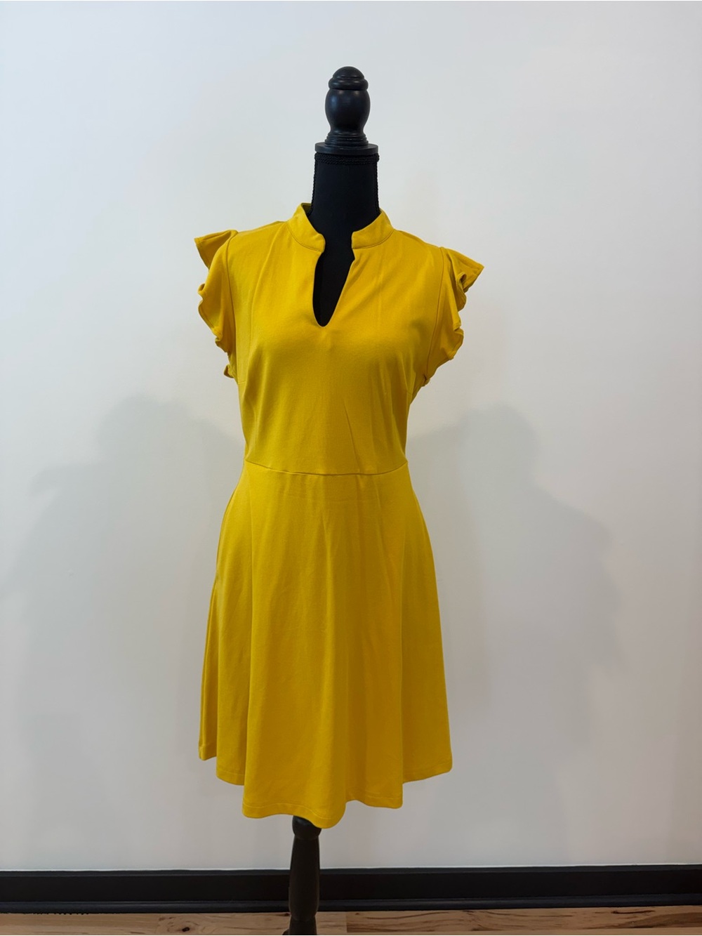New York & Company Mustard Yellow Ruffle-Sleeve Dress – Medium